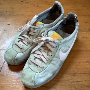 Rare Nike Cortez nylon mint neon orange well loved sneakers